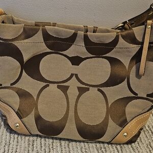 Coach Signature Brown and Tan Shoulder Bag